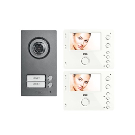 Kit 2 Fili bifamiliare Video pulsantiera Mikra2 Monitor vivavoce Miro Urmet 1722/94